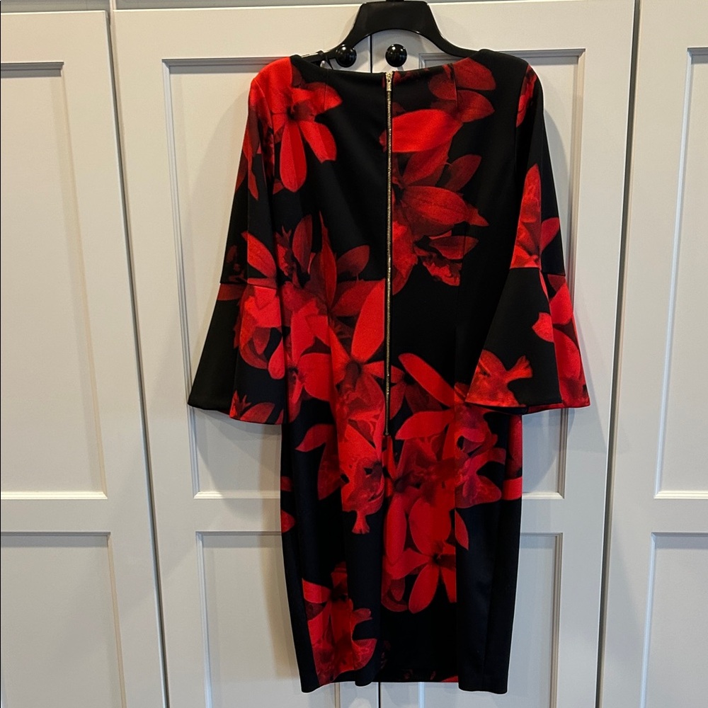 Calvin Klein Black Dress with Red Floral Design - Picture 3 of 4